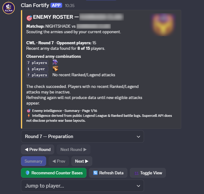 Roster summary showing grouped enemy army combinations